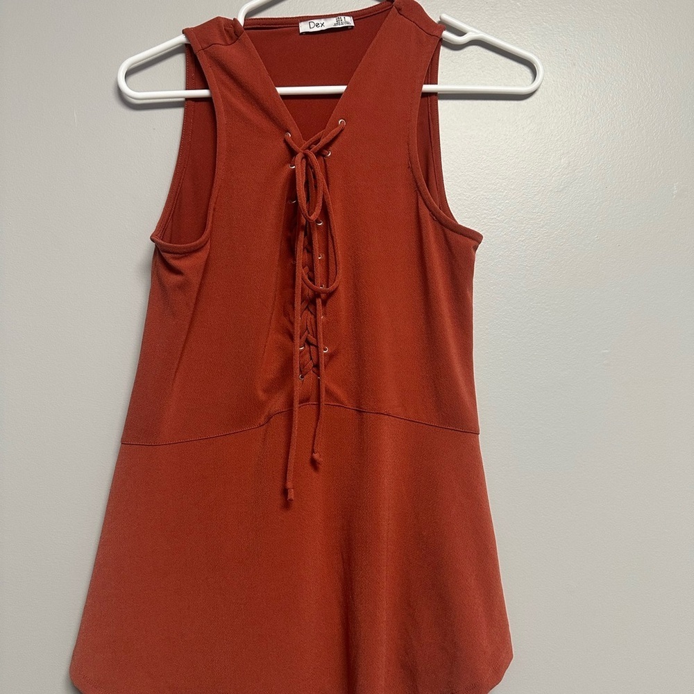 **3 for $15**Dex Brown Tie Front Tank Top